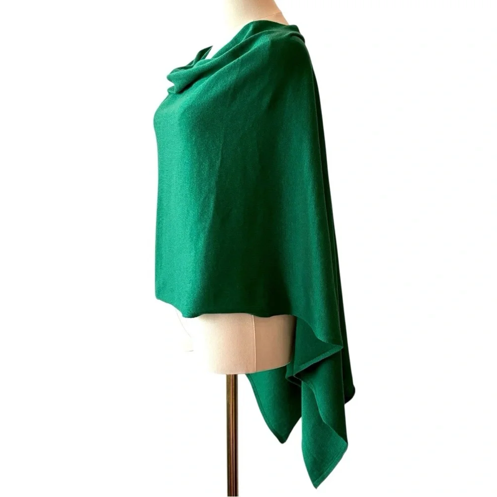 Kerisma Wool Arcylic Emerald Green Soft Knit Poncho Wrap Scarf Shawl Women Drape - Picture 6 of 14